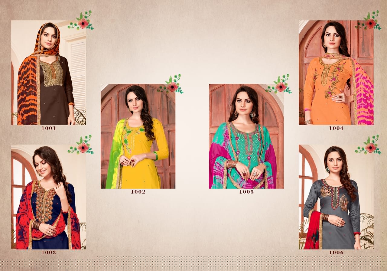 Mahek Vol-4 By Kalyan Prints 1001 To 1006 Series Patiyala Suits Beautiful Stylish Fancy Colorful Party Wear & Ethnic Wear Glaze Cotton Embroidered Dresses At Wholesale Price