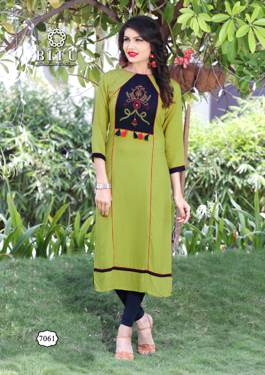 Mahek By Bitu 7060 To 7067 Series Stylish Beautiful Fancy Colorful Casual Wear & Ethnic Wear Heavy Rayon Embroidered Kurtis At Wholesale Price