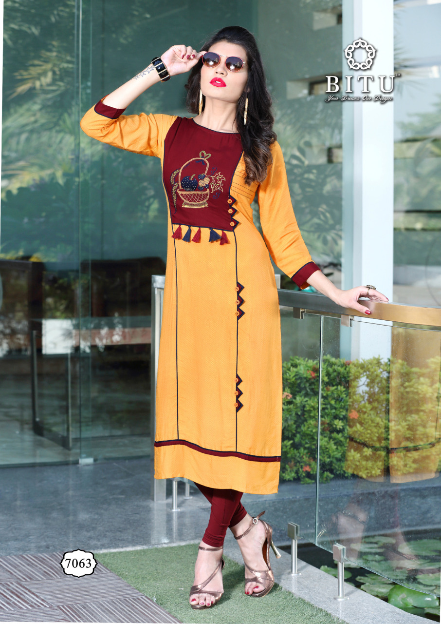 Mahek By Bitu 7060 To 7067 Series Stylish Beautiful Fancy Colorful Casual Wear & Ethnic Wear Heavy Rayon Embroidered Kurtis At Wholesale Price