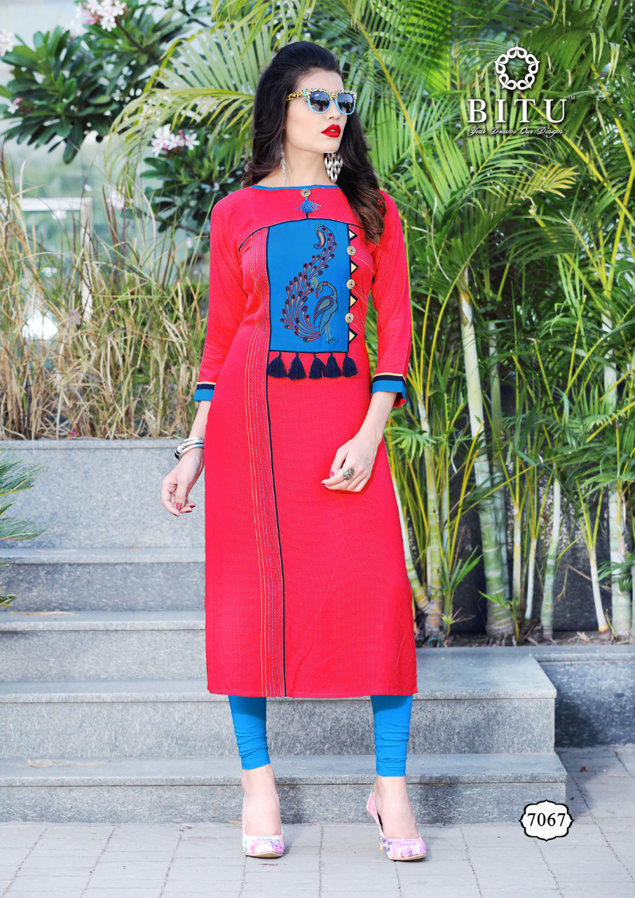 Mahek By Bitu 7060 To 7067 Series Stylish Beautiful Fancy Colorful Casual Wear & Ethnic Wear Heavy Rayon Embroidered Kurtis At Wholesale Price