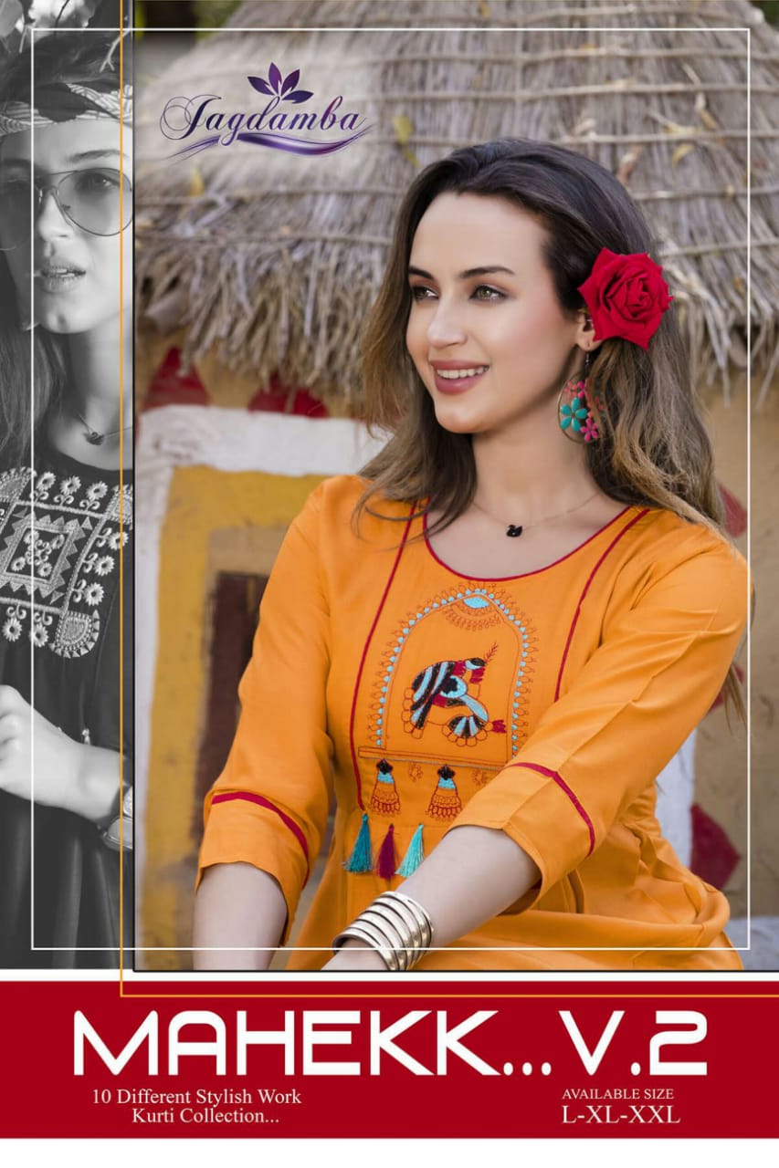 Mahekk Vol-2 By Jagdamba 1001 To 1010 Series Designer Beautiful Stylish Fancy Colorful Casual Wear & Ethnic Wear & Ready To Wear Rayon Printed Kurtis At Wholesale Price