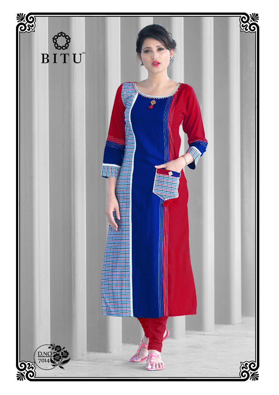 Mahi By Bitu 7011 To 7018 Series Beautiful Stylish Fancy Colorful Casual Wear & Ethnic Wear Plain Rayon & Cotton Printed Kurtis At Wholesale Price