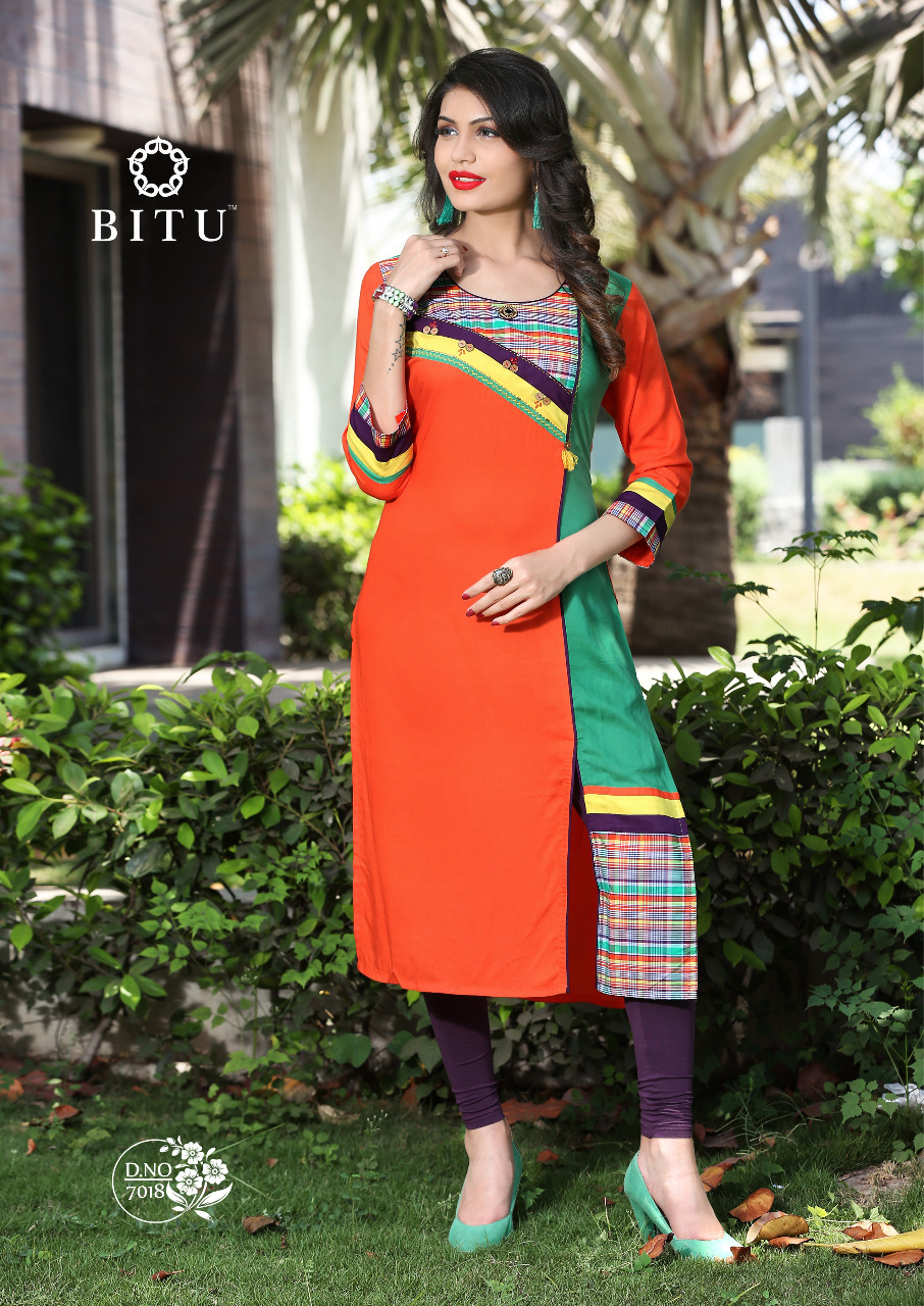 Mahi By Bitu 7011 To 7018 Series Beautiful Stylish Fancy Colorful Casual Wear & Ethnic Wear Plain Rayon & Cotton Printed Kurtis At Wholesale Price