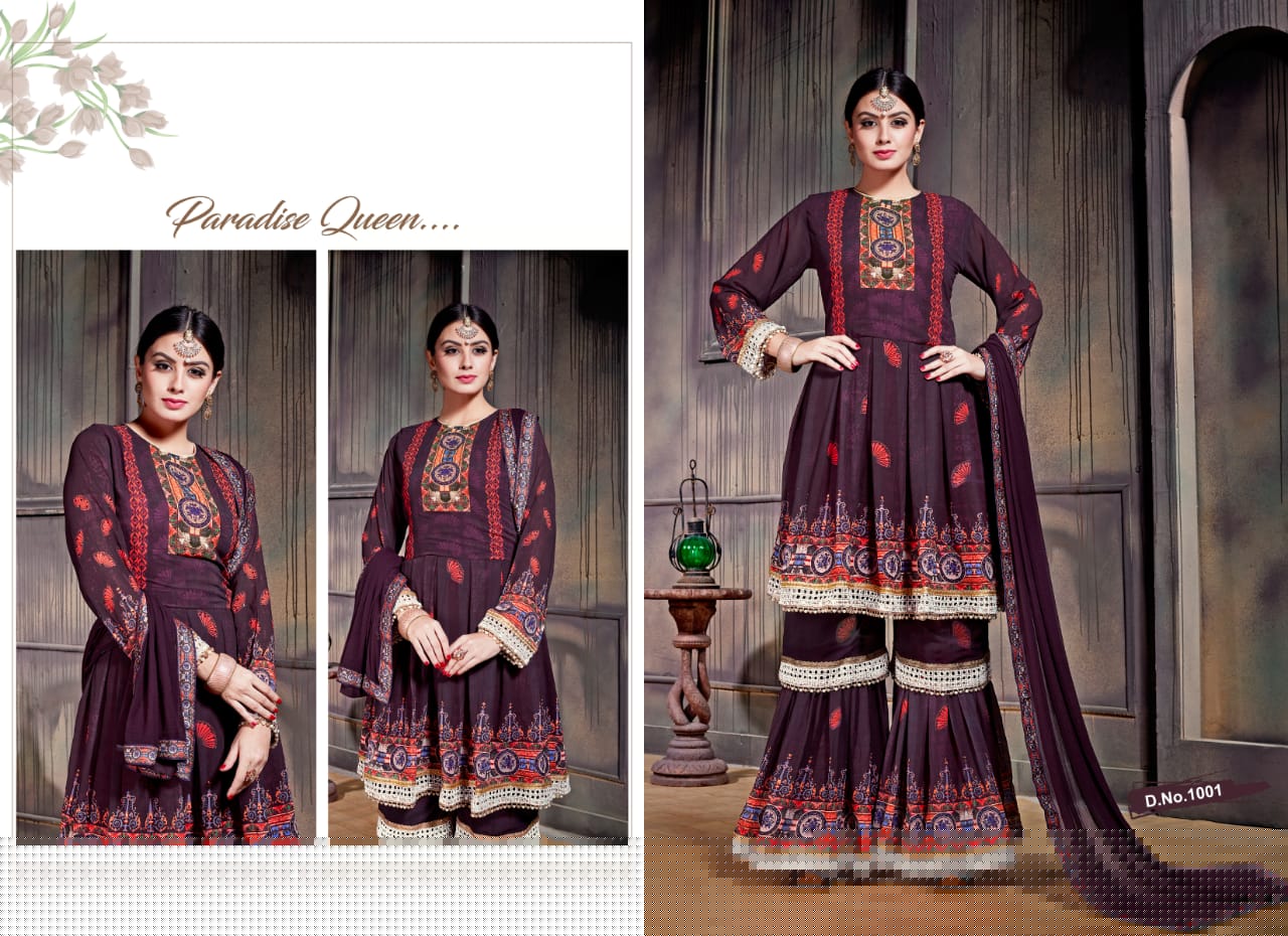 Maira Vol-2 By Virat Creation 1001 To 1004 Series Beautiful Gharara Suits Stylish Fancy Colorful Party Wear & Ethnic Wear Faux Georgette Digital Embroidered Dresses At Wholesale Price