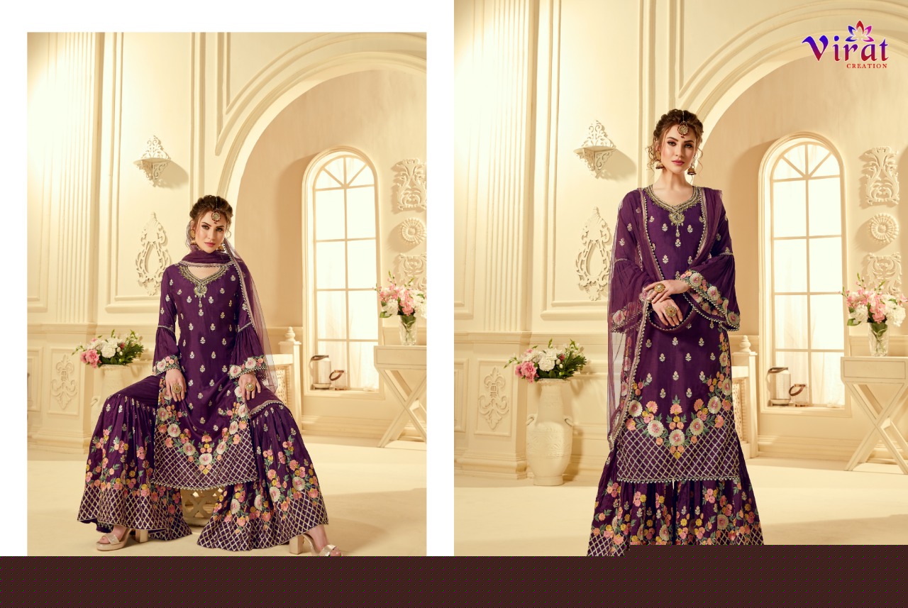 Maira Vol-5 By Virat Creation 5001 To 5003 Series Designer Anarkali Collection Beautiful Stylish Fancy Colorful Party Wear & Occasional Wear Satin Georgette Embroidered Dresses At Wholesale Price