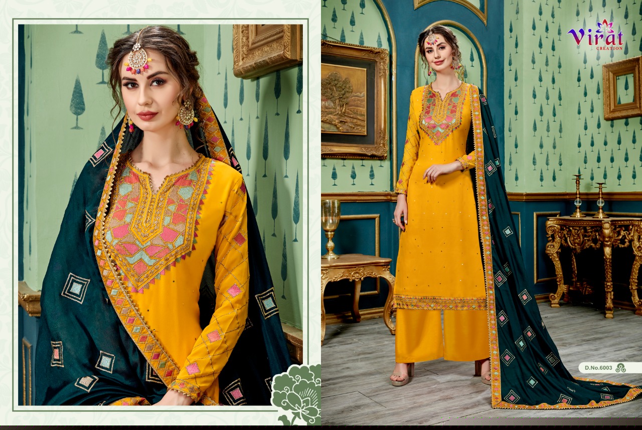 Maira Vol-6 By Virat Creation 6001 To 6005 Series Designer Anarkali Collection Beautiful Stylish Fancy Colorful Party Wear & Occasional Wear Faux Georgette Embroidered Dresses At Wholesale Price