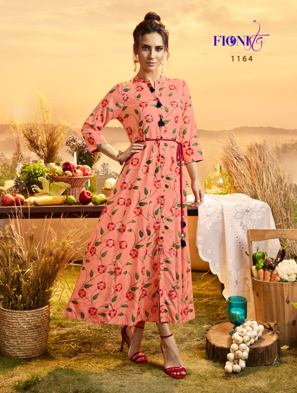 Maisie By Fionista 1161 To 1166 Series Beautiful Stylish Fancy Colorful Casual Wear & Ethnic Wear & Ready To Wear Cotton Base Fabric With Handwork Gown At Wholesale Price