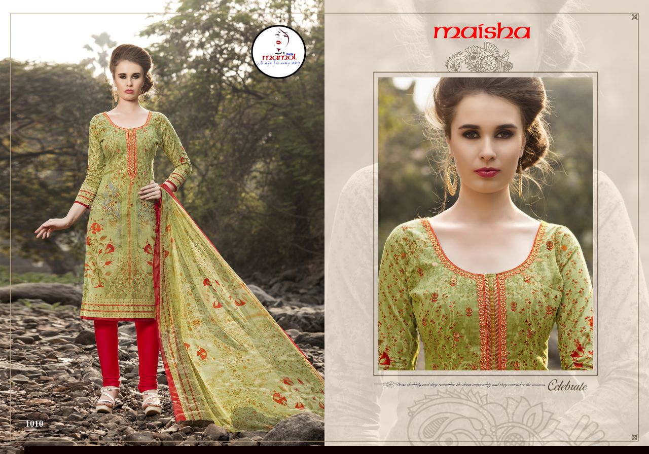 Maisha By Mamol Suits 1001 To 1012 Series Beautiful Stylish Fancy Colorful Casual Wear & Ethnic Wear Collection Pure Cambric Cotton Print Digital Embroidered Dresses At Wholesale Price
