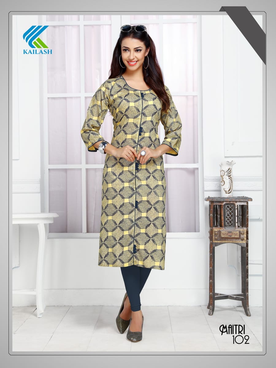 Maitri By Kailash 101 To 106 Series Beautiful Colorful Stylish Fancy Casual Wear & Ethnic Wear & Ready To Wear Rayon Printed Kurtis At Wholesale Price