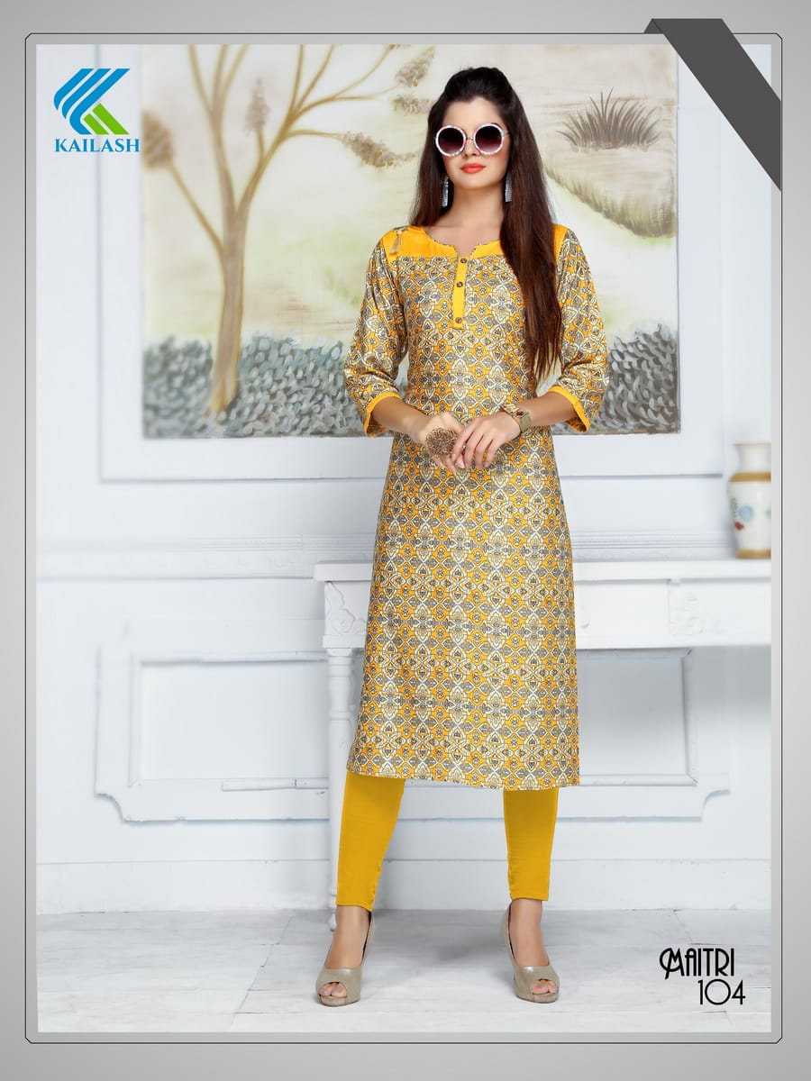 Maitri By Kailash 101 To 106 Series Beautiful Colorful Stylish Fancy Casual Wear & Ethnic Wear & Ready To Wear Rayon Printed Kurtis At Wholesale Price