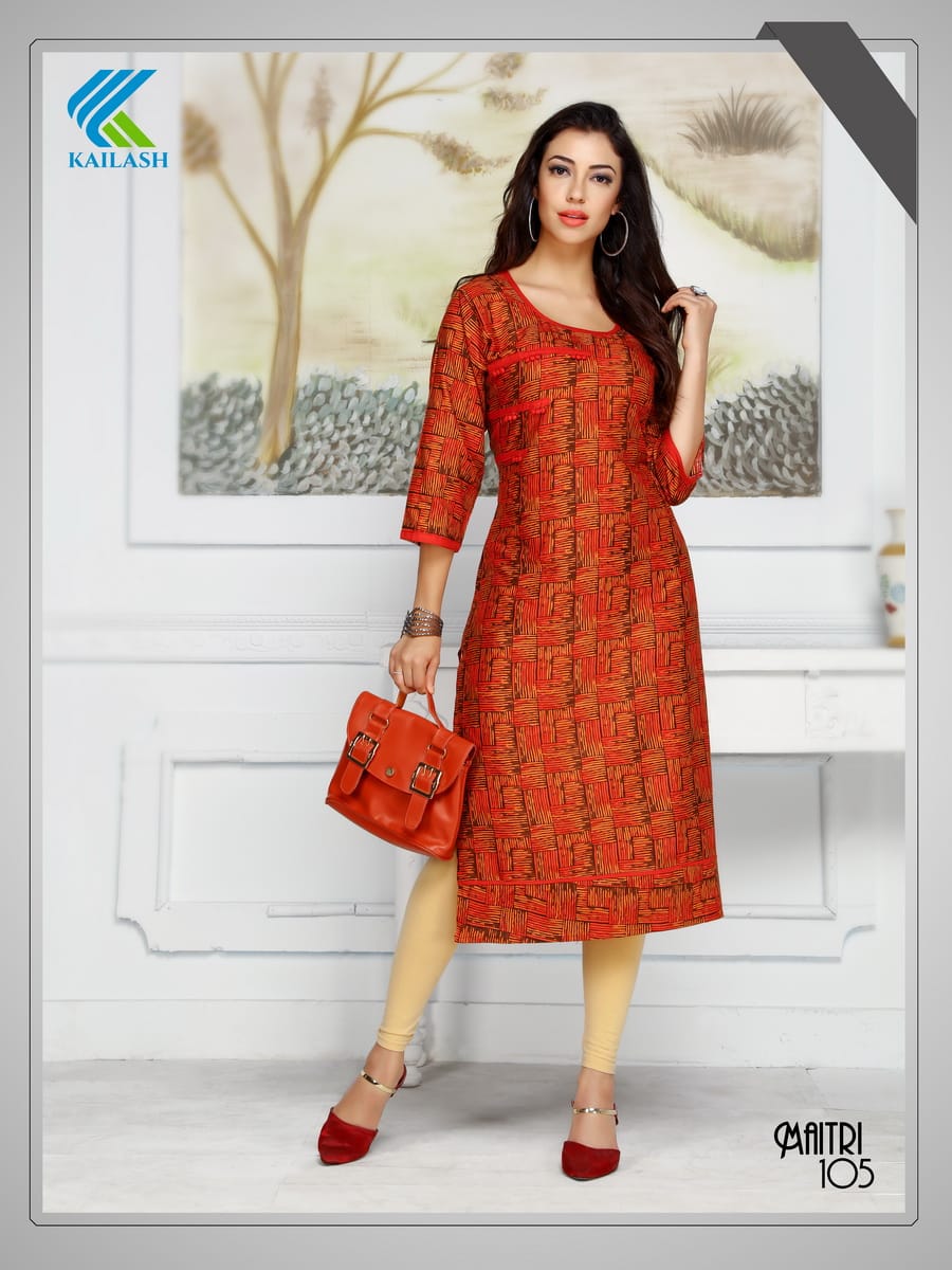 Maitri By Kailash 101 To 106 Series Beautiful Colorful Stylish Fancy Casual Wear & Ethnic Wear & Ready To Wear Rayon Printed Kurtis At Wholesale Price