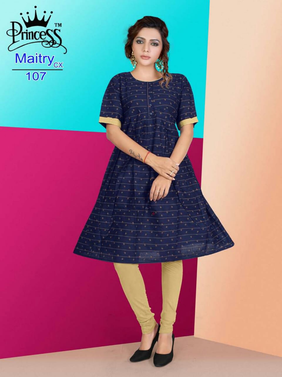 Maitry Cx By Princess 101 To 112 Series Beautiful Colorful Stylish Fancy Casual Wear & Ethnic Wear & Ready To Wear Cotton Denim Kurtis At Wholesale Price