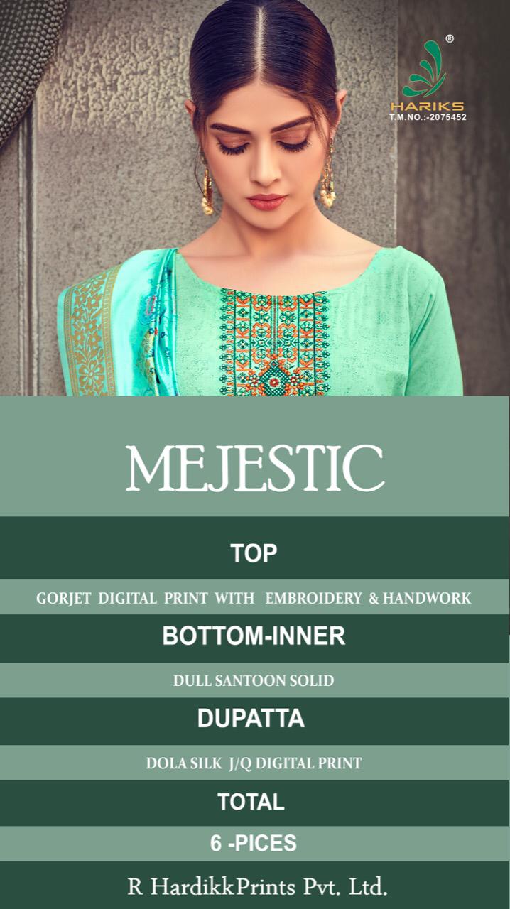 Majestic By Hariks 48001 To 48006 Designer Festive Suits Collection Beautiful Stylish Fancy Colorful Party Wear & Occasional Wear Georgette Digital Print With Embroidery Dresses At Wholesale Price