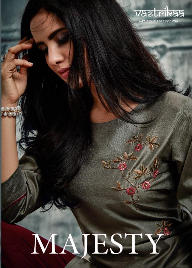 Majesty By Vastrikaa 601 To 606 Series Stylish Fancy Colorful Collection Casual Wear & Ethnic Wear Handloom Chanderi Silk With Two Tone Embroidery Kurtis At Wholesale Price