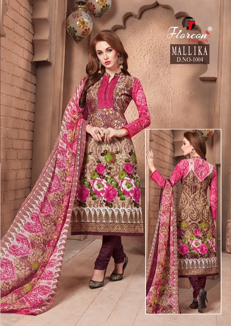 Mallika By Floreon 1001 To 1007 Series Beautiful Stylish Fancy Colorful Casual Wear & Ethnic Wear Cambric Big Panna Dresses At Wholesale Price