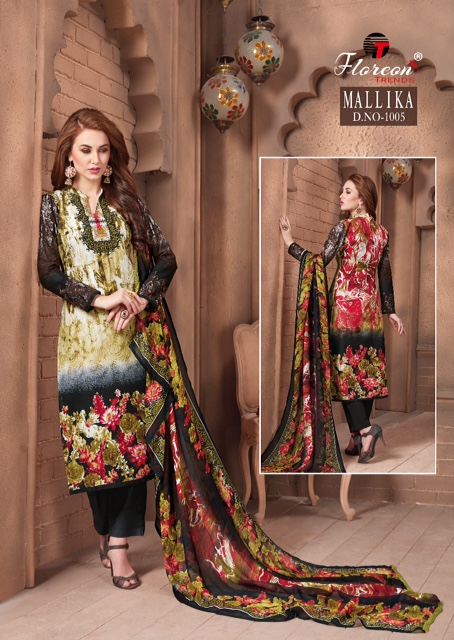 Mallika By Floreon 1001 To 1007 Series Beautiful Stylish Fancy Colorful Casual Wear & Ethnic Wear Cambric Big Panna Dresses At Wholesale Price