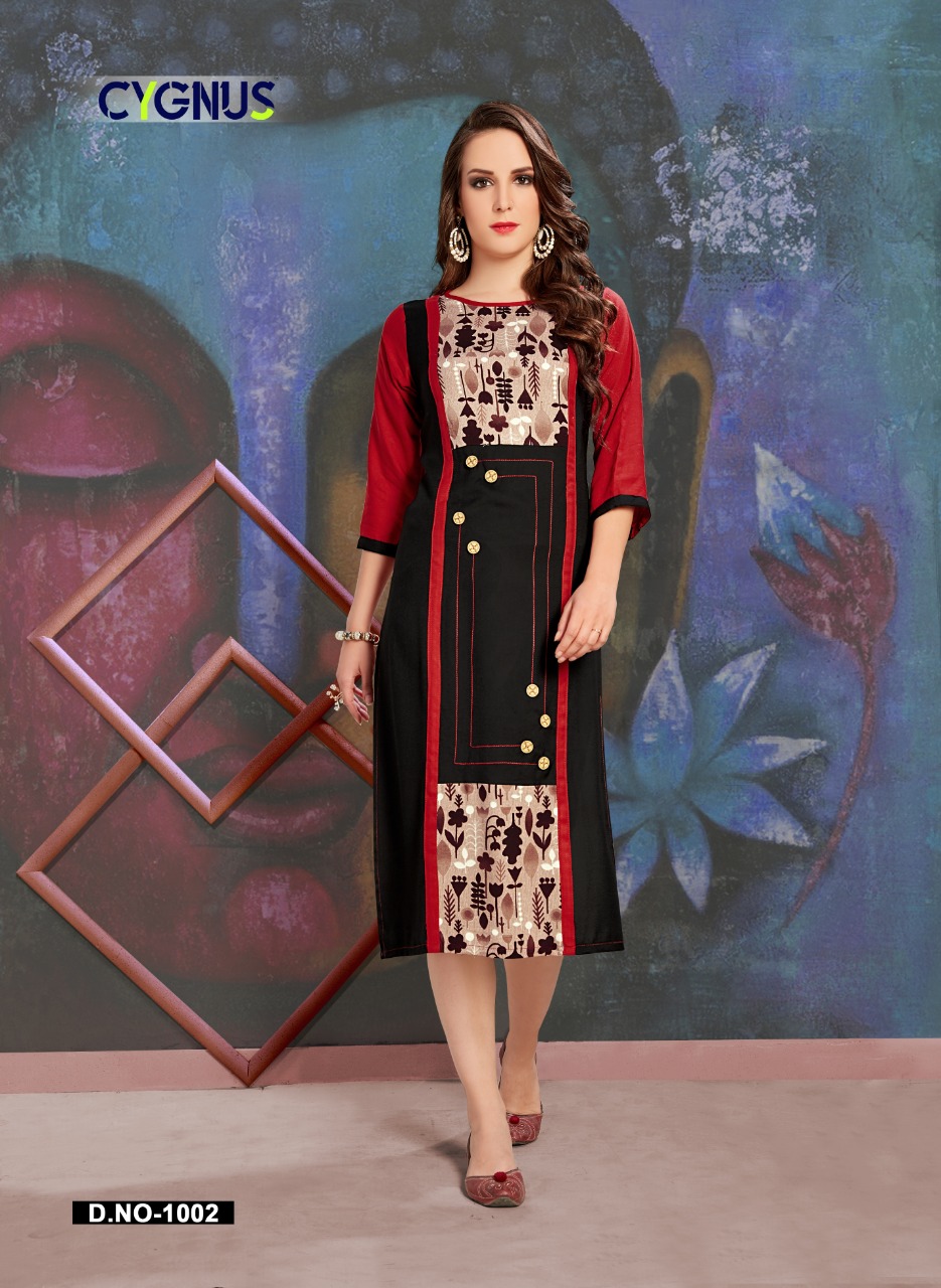 Manasa By Cygnus 1001 To 1008 Series Beautiful Colorful Stylish Fancy Casual Wear & Ethnic Wear & Ready To Wear Heavy Rayon Printed Kurtis At Wholesale Price