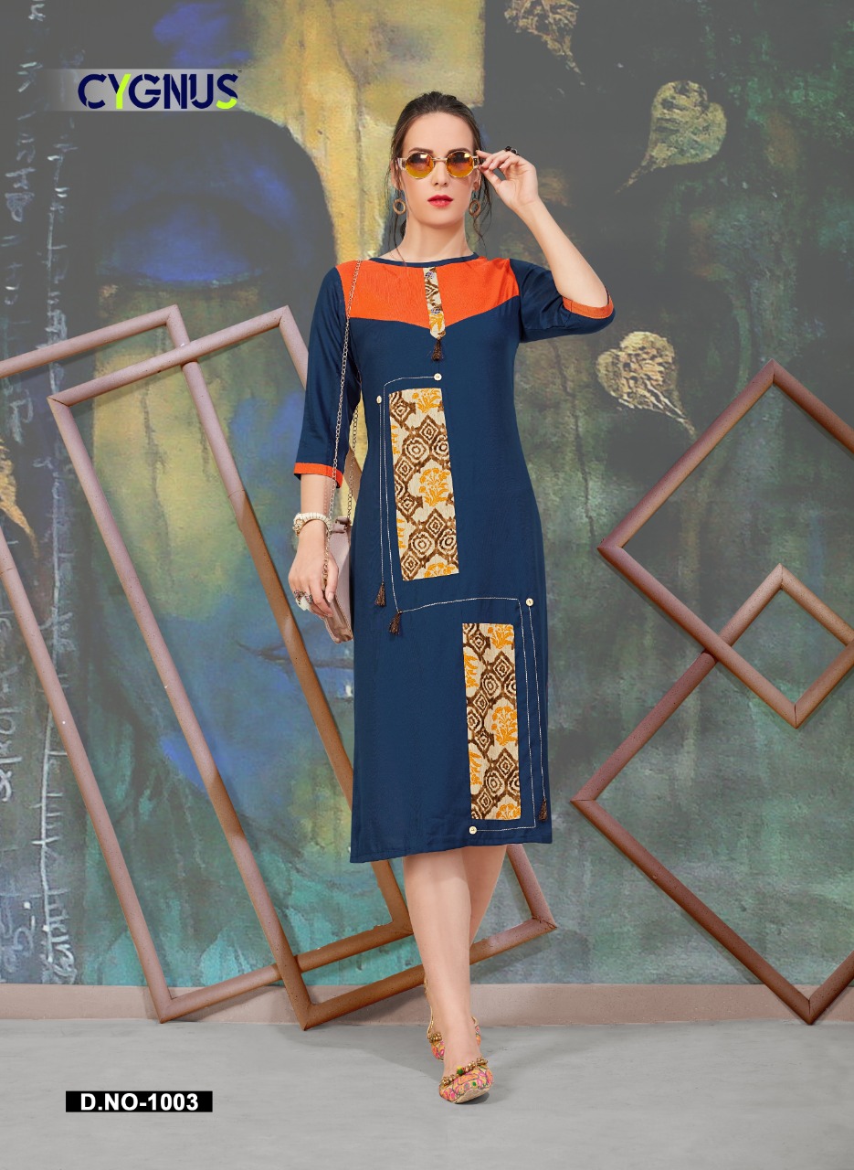 Manasa By Cygnus 1001 To 1008 Series Beautiful Colorful Stylish Fancy Casual Wear & Ethnic Wear & Ready To Wear Heavy Rayon Printed Kurtis At Wholesale Price