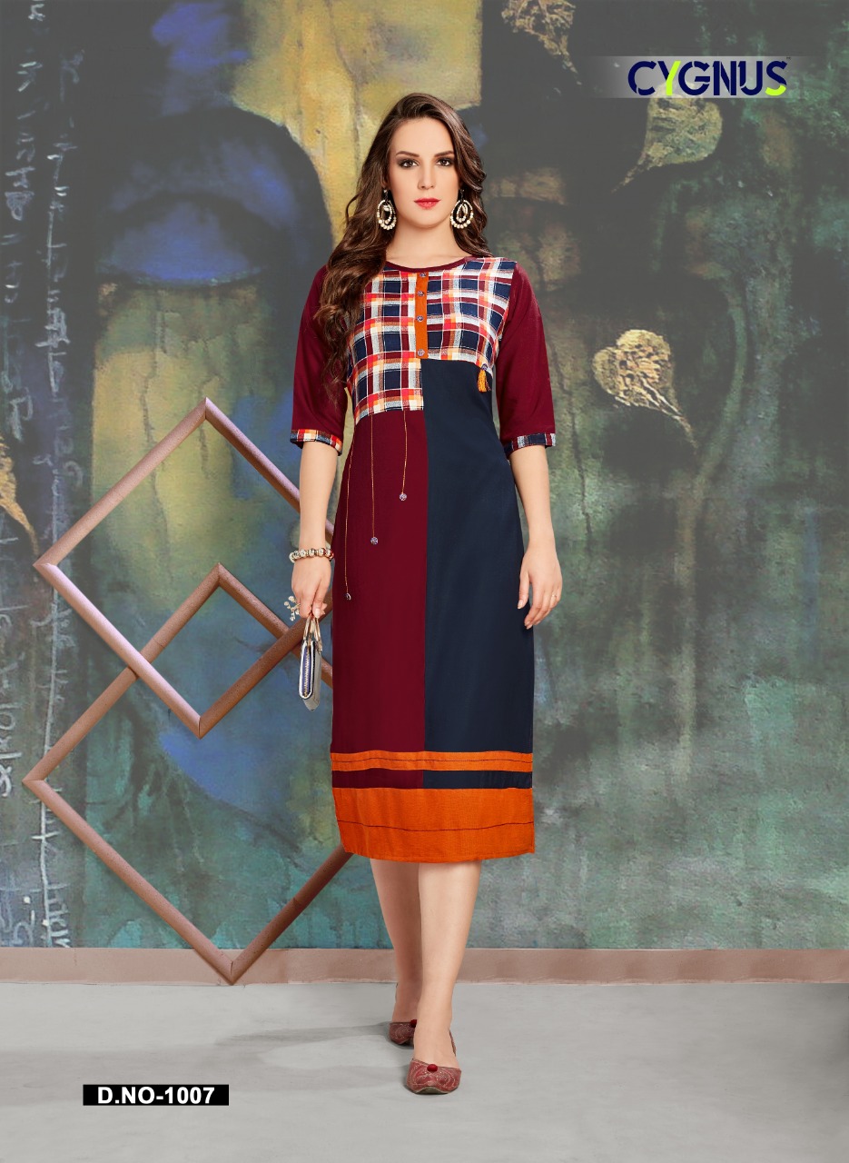 Manasa By Cygnus 1001 To 1008 Series Beautiful Colorful Stylish Fancy Casual Wear & Ethnic Wear & Ready To Wear Heavy Rayon Printed Kurtis At Wholesale Price