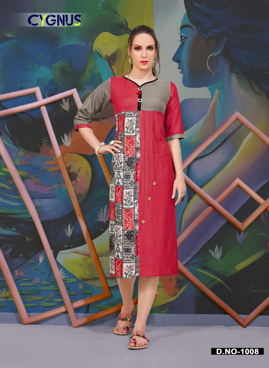 Manasa By Cygnus 1001 To 1008 Series Beautiful Colorful Stylish Fancy Casual Wear & Ethnic Wear & Ready To Wear Heavy Rayon Printed Kurtis At Wholesale Price