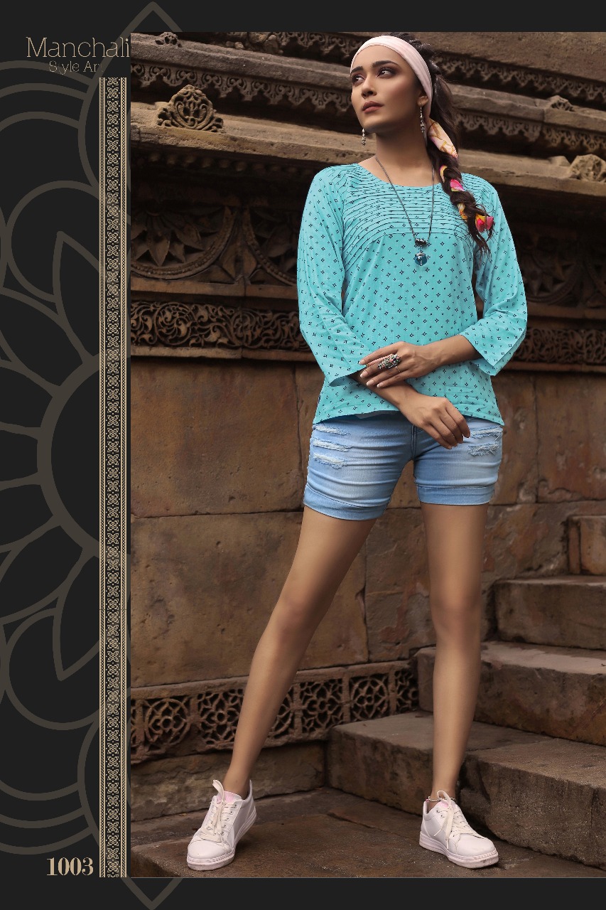 Manchali By Manisha Fashion 1001 To 1010 Series Beautiful Colorful Stylish Fancy Casual Wear & Ethnic Wear & Ready To Wear Rayon Slub Printed Kurtis/ Tops At Wholesale Price