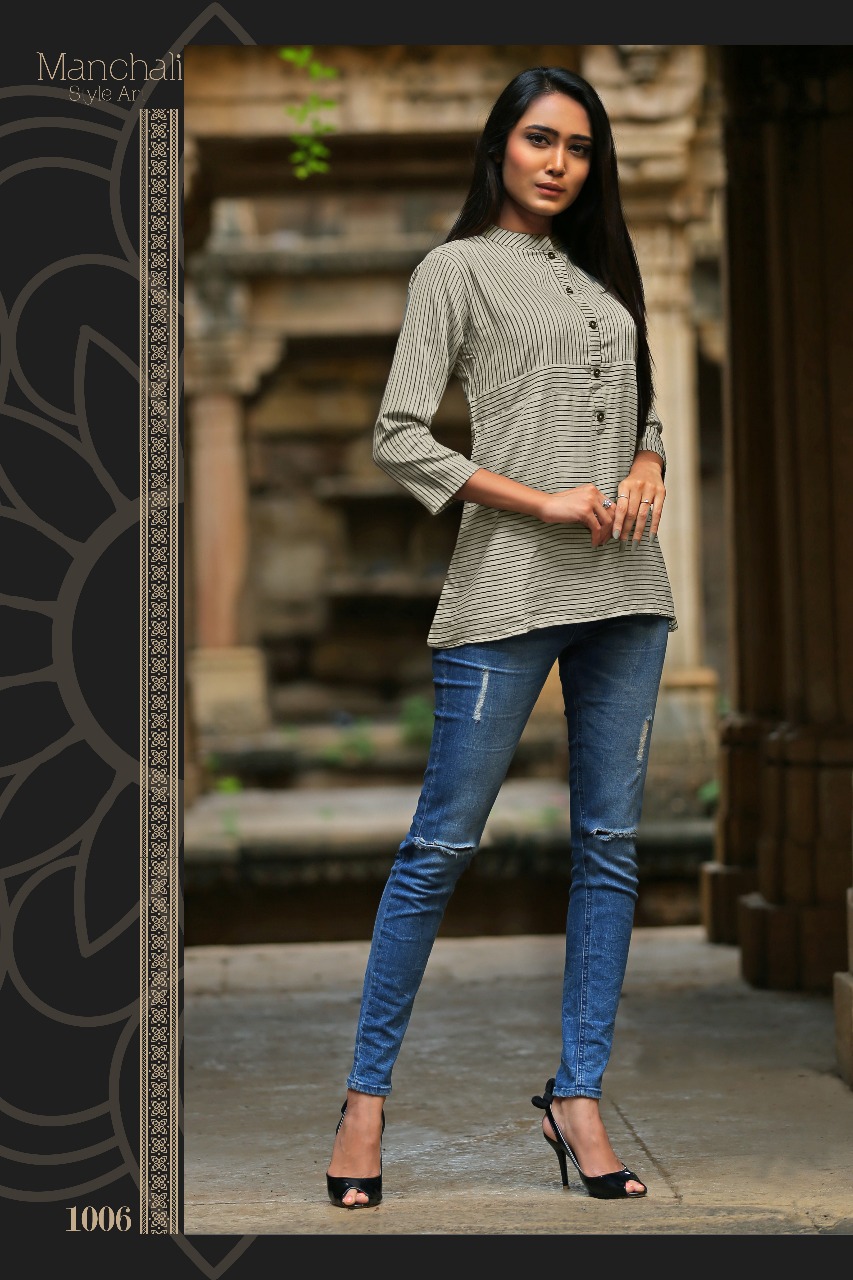 Manchali By Manisha Fashion 1001 To 1010 Series Beautiful Colorful Stylish Fancy Casual Wear & Ethnic Wear & Ready To Wear Rayon Slub Printed Kurtis/ Tops At Wholesale Price