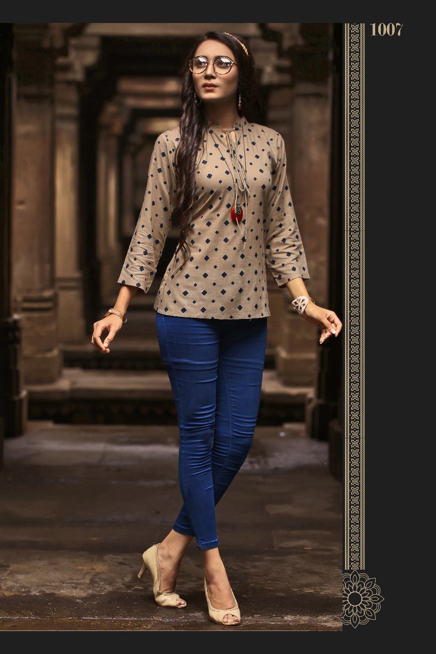 Manchali By Manisha Fashion 1001 To 1010 Series Beautiful Colorful Stylish Fancy Casual Wear & Ethnic Wear & Ready To Wear Rayon Slub Printed Kurtis/ Tops At Wholesale Price