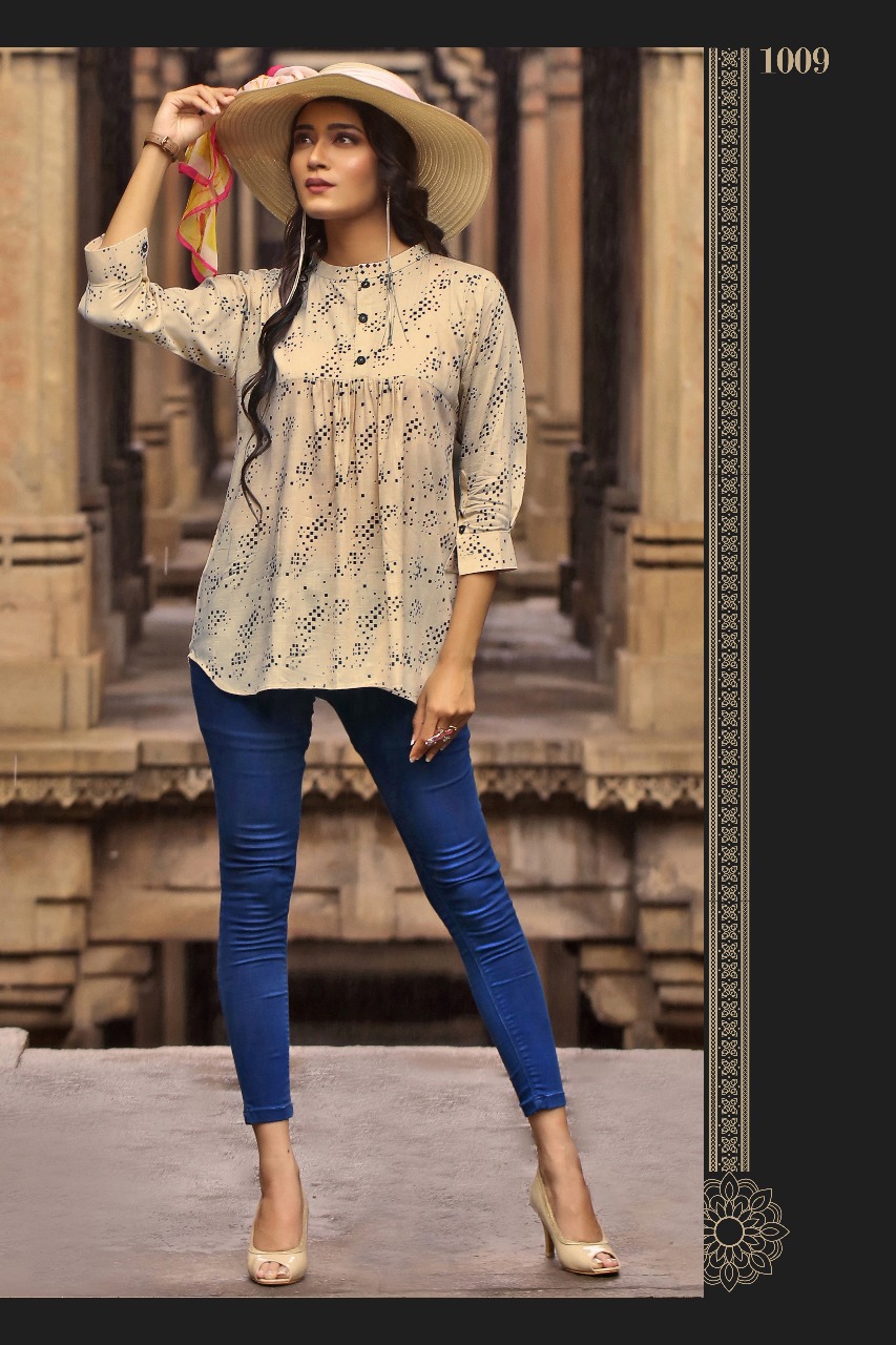 Manchali By Manisha Fashion 1001 To 1010 Series Beautiful Colorful Stylish Fancy Casual Wear & Ethnic Wear & Ready To Wear Rayon Slub Printed Kurtis/ Tops At Wholesale Price