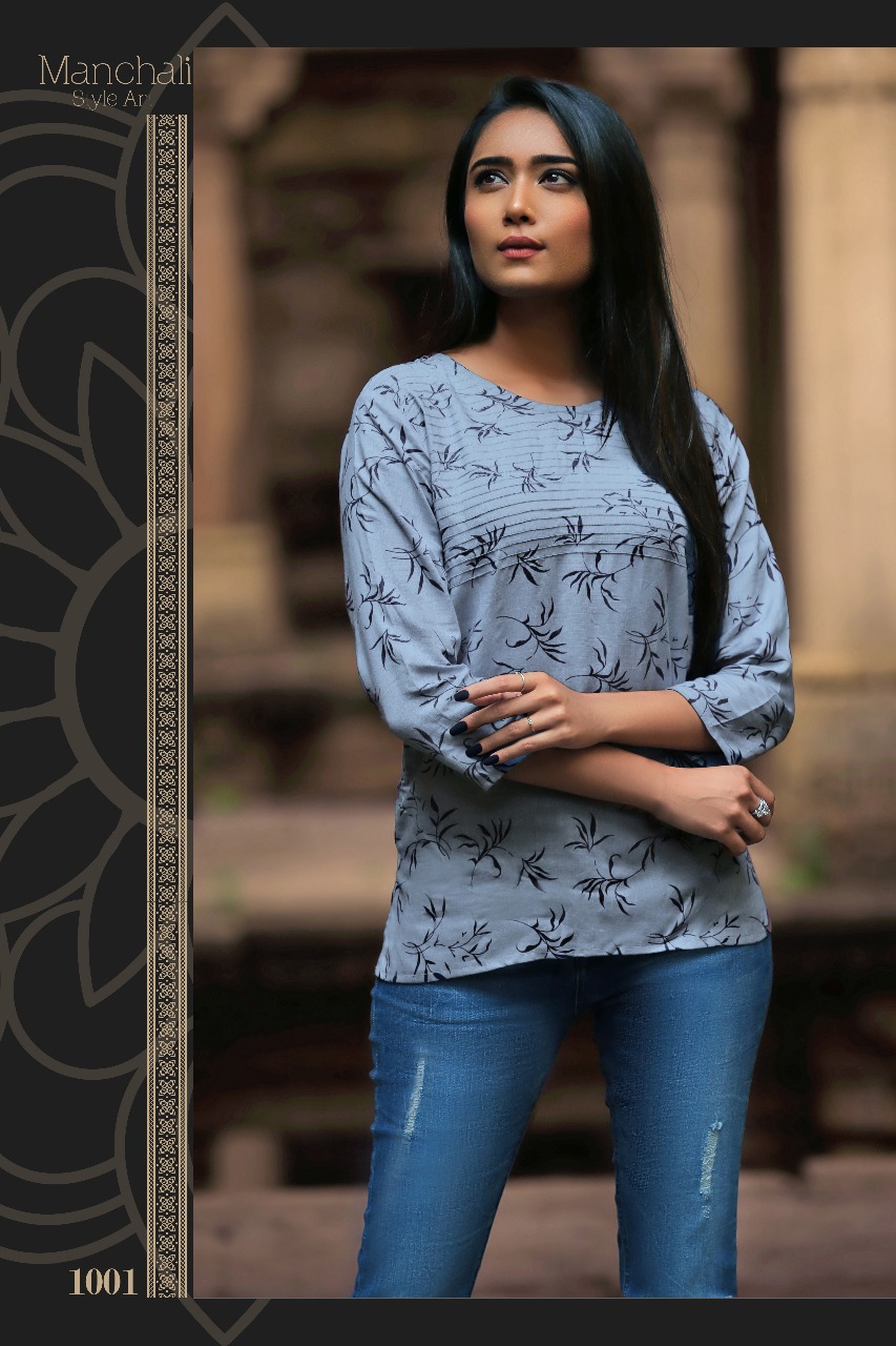 Manchali By Manisha Fashion 1001 To 1010 Series Beautiful Colorful Stylish Fancy Casual Wear & Ethnic Wear & Ready To Wear Rayon Slub Printed Kurtis/ Tops At Wholesale Price
