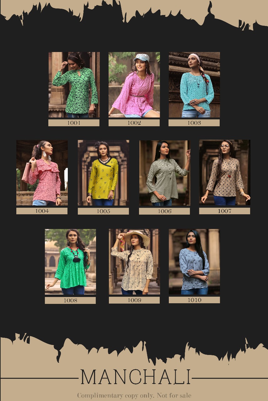 Manchali By Manisha Fashion 1001 To 1010 Series Beautiful Colorful Stylish Fancy Casual Wear & Ethnic Wear & Ready To Wear Rayon Slub Printed Kurtis/ Tops At Wholesale Price