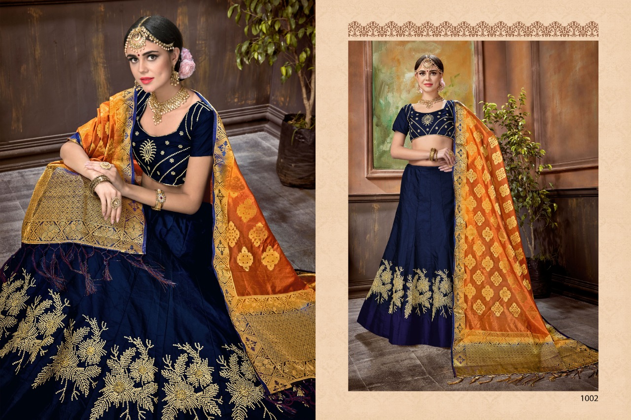 Mangalya By Tejasvee 1001 To 1005 Series Designer Beautiful Wedding Collection Occasional Wear & Party Wear Pure Satin Silk Lehengas At Wholesale Price