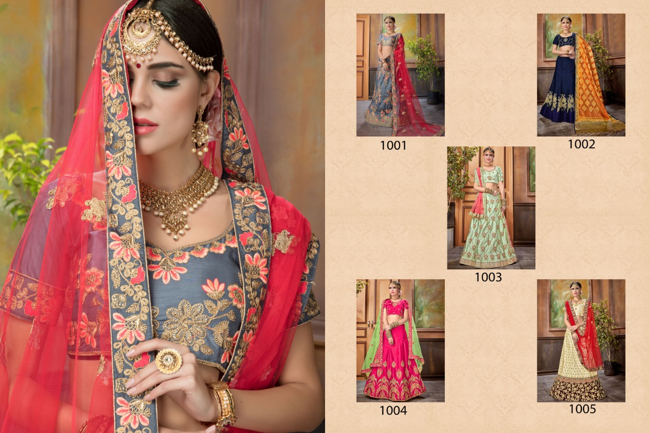 Mangalya By Tejasvee 1001 To 1005 Series Designer Beautiful Wedding Collection Occasional Wear & Party Wear Pure Satin Silk Lehengas At Wholesale Price