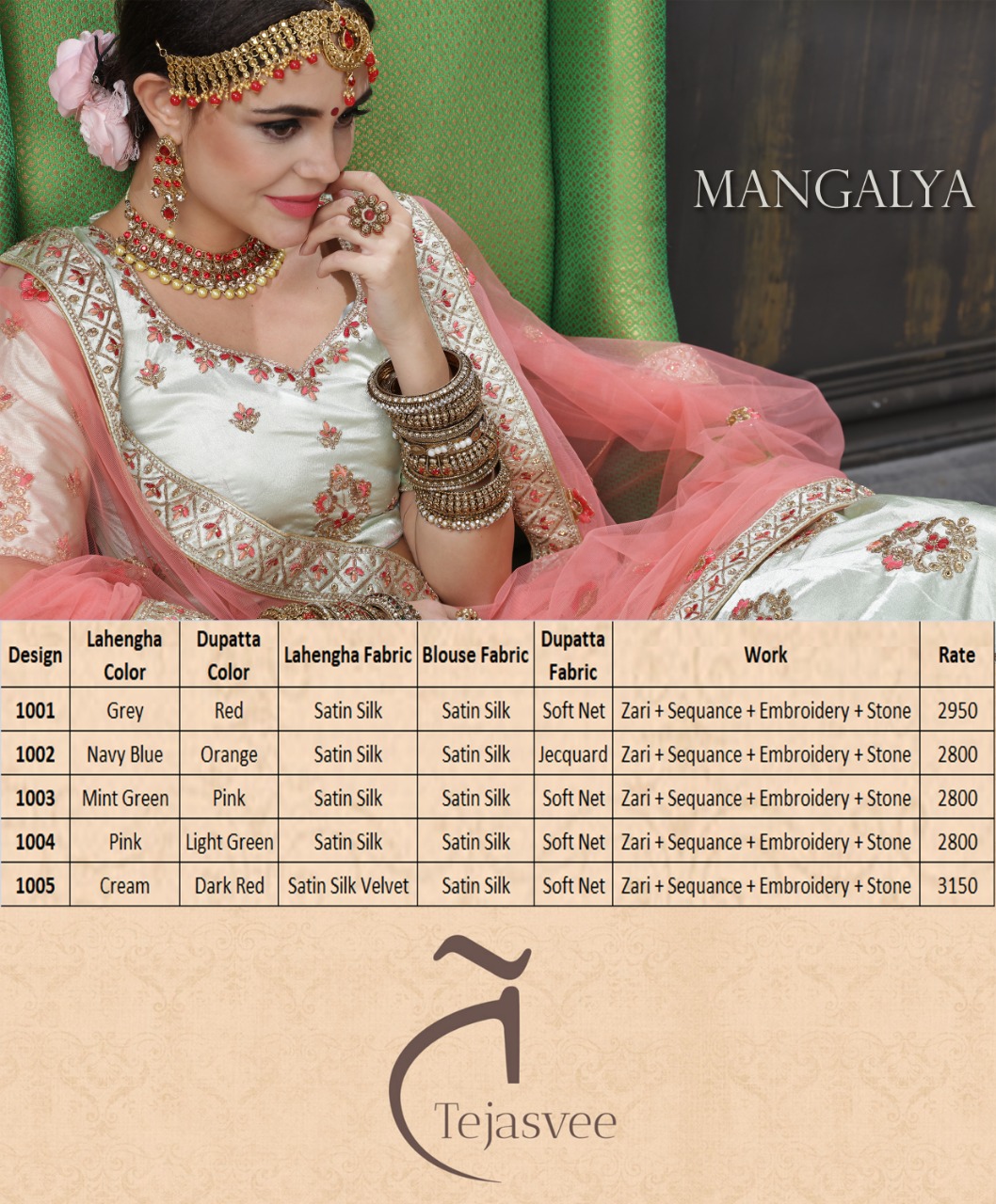 Mangalya By Tejasvee 1001 To 1005 Series Designer Beautiful Wedding Collection Occasional Wear & Party Wear Pure Satin Silk Lehengas At Wholesale Price