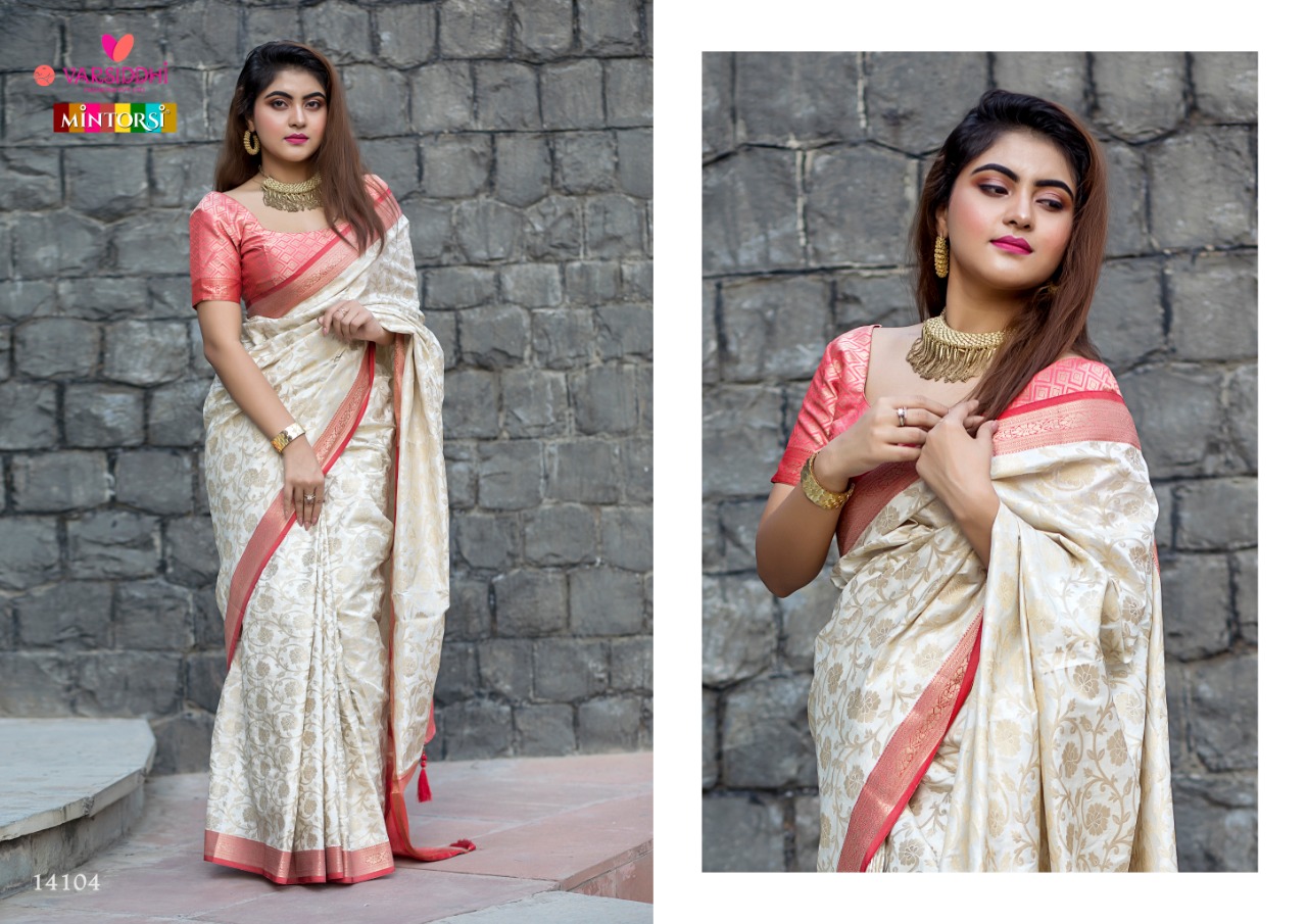 Manikarnika By Varsiddhi Mintorsi 1401 To 1408 Series Indian Traditional Wear Collection Beautiful Stylish Fancy Colorful Party Wear & Occasional Wear Soft Banarasi Silk Weave Sarees At Wholesale Price