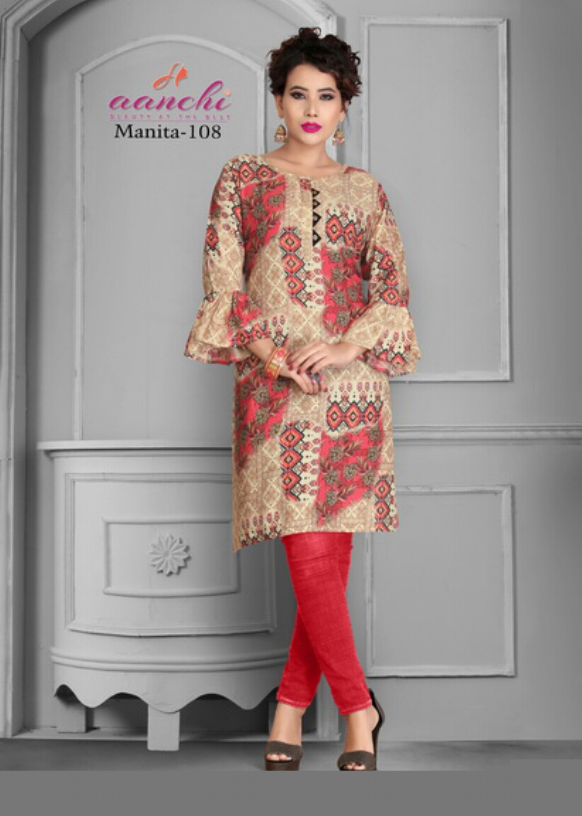 Manita By Aanchi 101 To 108 Series Stylish Fancy Beautiful Colorful Casual Wear & Ethnic Wear Heavy Rayon Printed Kurtis At Wholesale Price