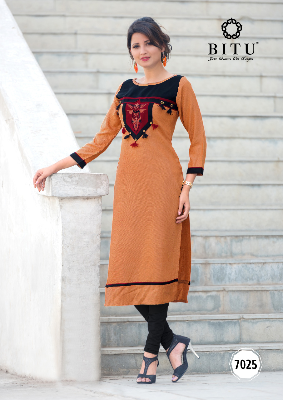 Mannat By Bitu 7023 To 7028 Series Beautiful Stylish Fancy Colorful Casual Wear & Ethnic Wear & Ready To Wear Rayon Kurtis At Wholesale Price