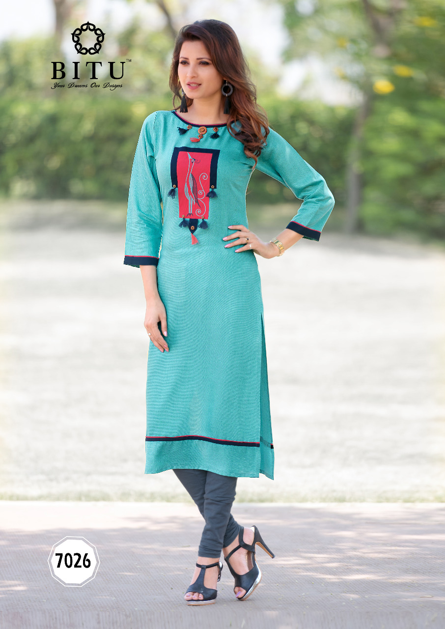 Mannat By Bitu 7023 To 7028 Series Beautiful Stylish Fancy Colorful Casual Wear & Ethnic Wear & Ready To Wear Rayon Kurtis At Wholesale Price