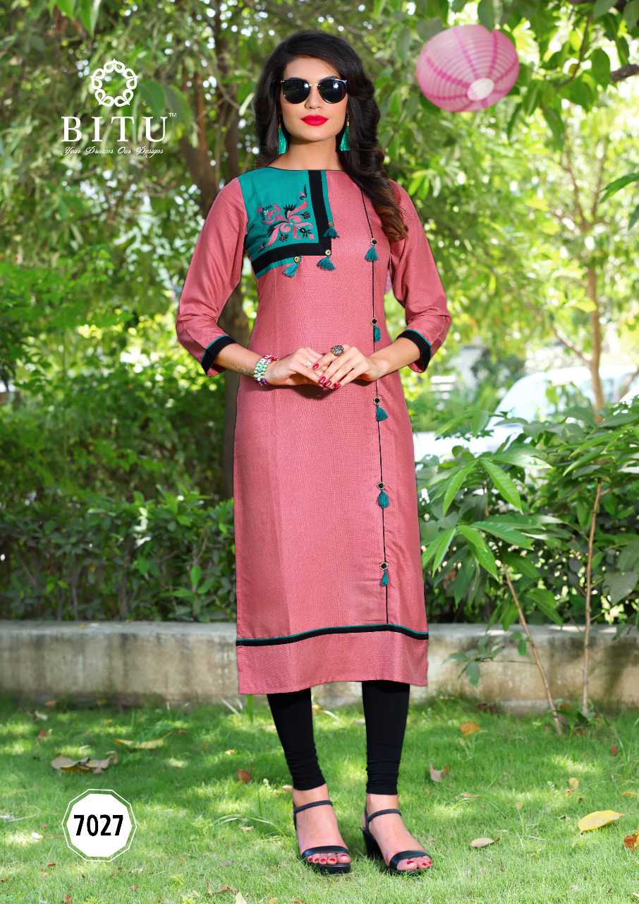 Mannat By Bitu 7023 To 7028 Series Beautiful Stylish Fancy Colorful Casual Wear & Ethnic Wear & Ready To Wear Rayon Kurtis At Wholesale Price