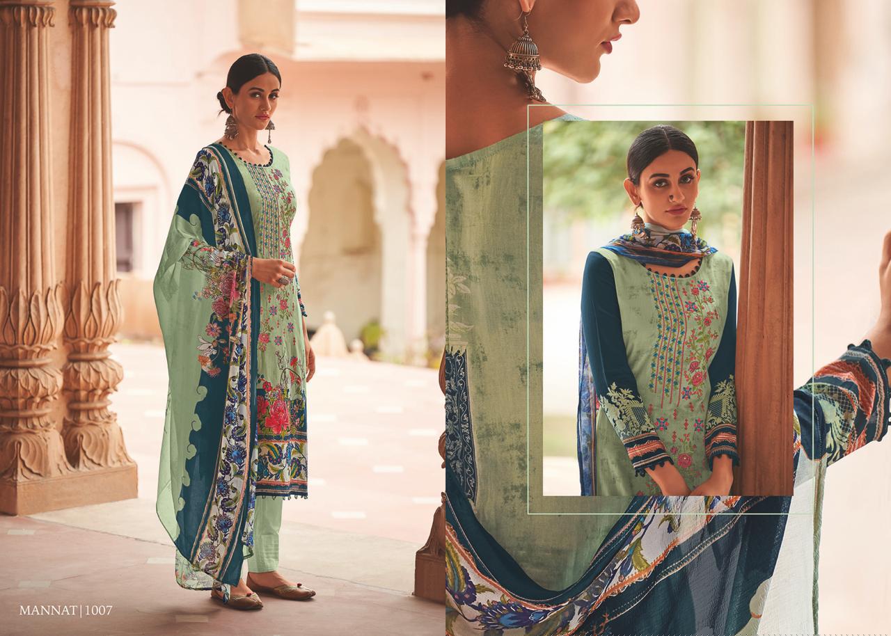 Mannat By House Of Lawn 1001 To 1010 Series Studio Designer Collection Beautiful Stylish Fancy Colorful Party Wear & Occasional Wear Pure Jam Satin Digital Printed With Embroidery With Embroidery Dresses At Wholesale Price