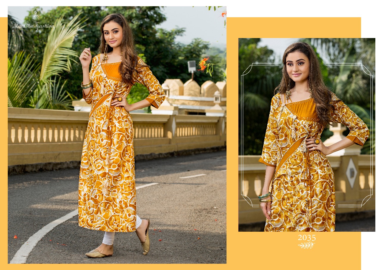 Mantra Vol-2 By Manisha Fashion 2031 To 2040 Series Beautiful Stylish Colorful Fancy Party Wear & Ethnic Wear & Ready To Wear Rayon Printed Kurtis At Wholesale Price