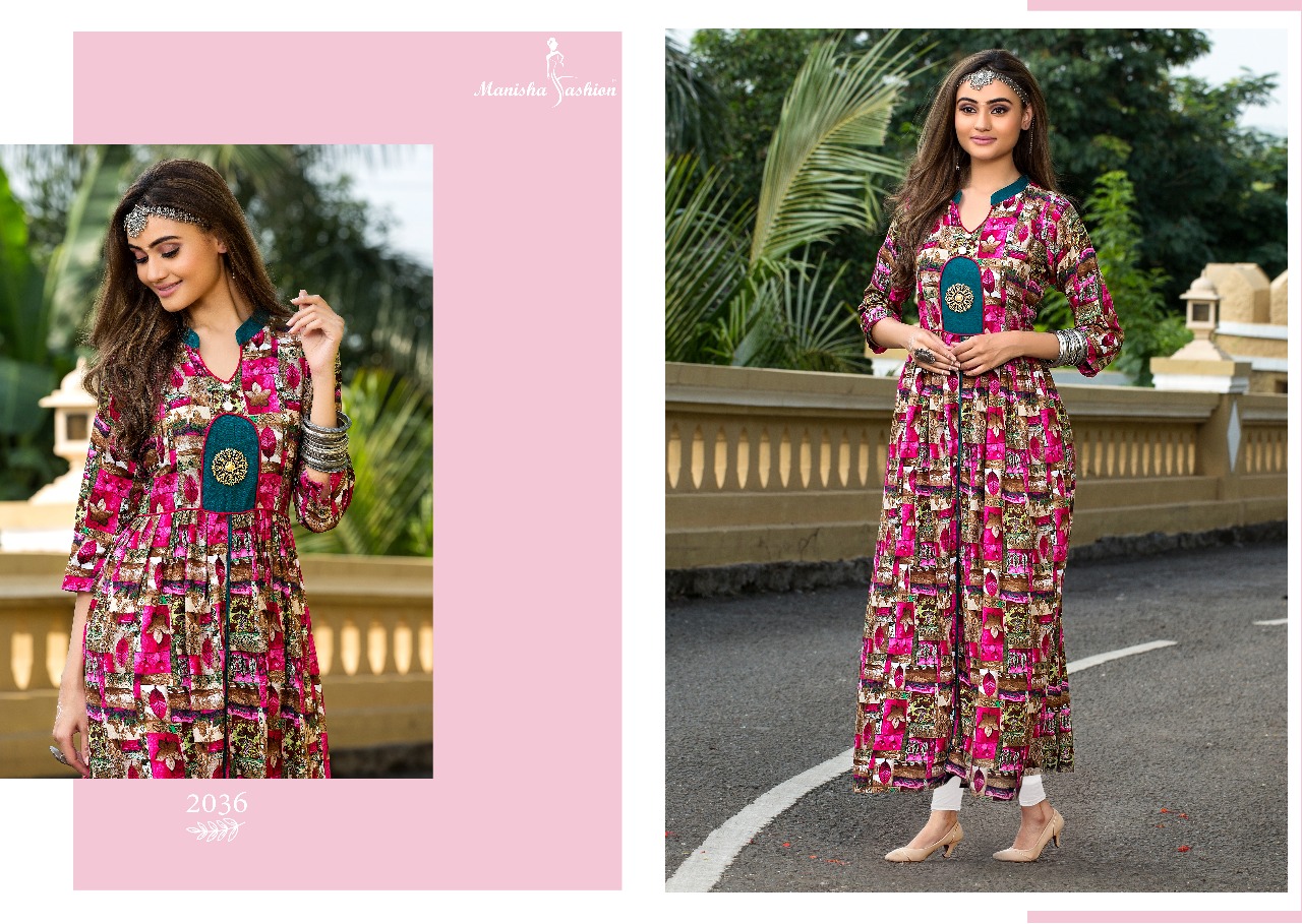 Mantra Vol-2 By Manisha Fashion 2031 To 2040 Series Beautiful Stylish Colorful Fancy Party Wear & Ethnic Wear & Ready To Wear Rayon Printed Kurtis At Wholesale Price