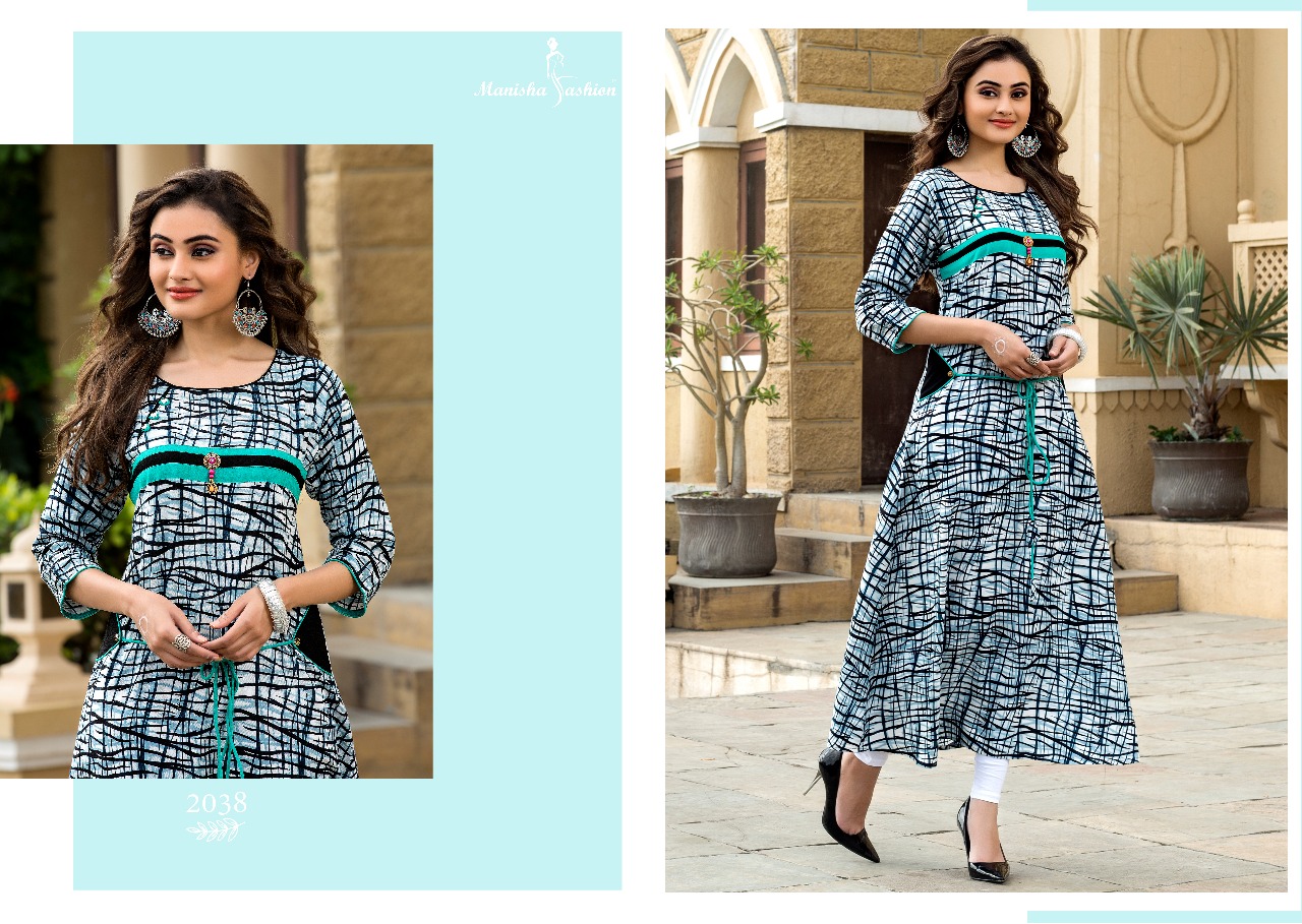 Mantra Vol-2 By Manisha Fashion 2031 To 2040 Series Beautiful Stylish Colorful Fancy Party Wear & Ethnic Wear & Ready To Wear Rayon Printed Kurtis At Wholesale Price