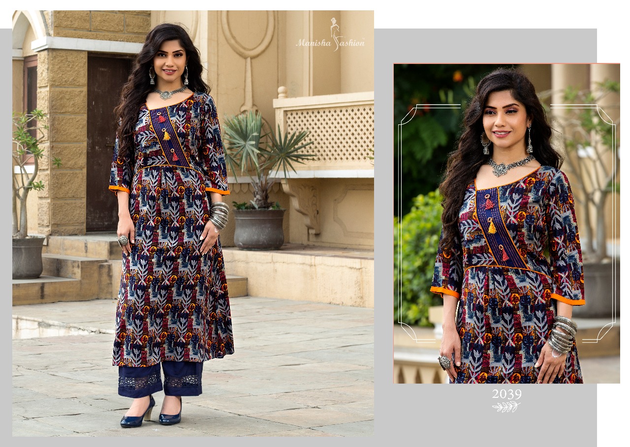 Mantra Vol-2 By Manisha Fashion 2031 To 2040 Series Beautiful Stylish Colorful Fancy Party Wear & Ethnic Wear & Ready To Wear Rayon Printed Kurtis At Wholesale Price