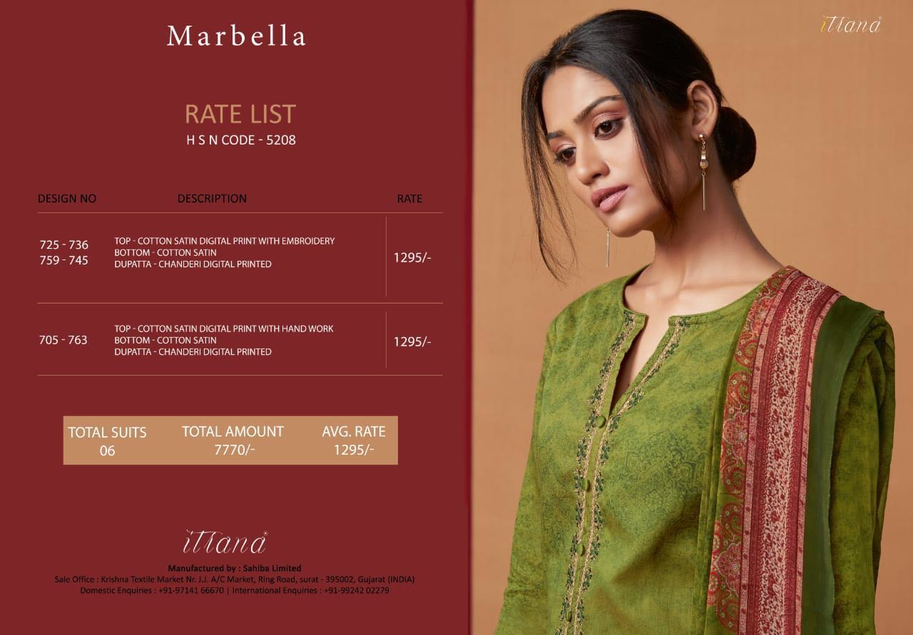 Marbella By Itrana Designer Pakistani Suits Collection Beautiful Stylish Fancy Colorful Festive Collection Party Wear & Occasional Wear Cotton Satin Embroidered Dresses At Wholesale Price