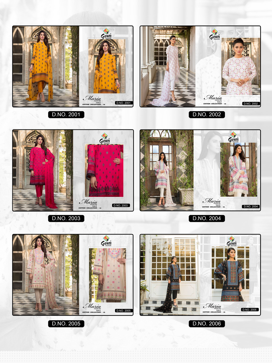 Maria Cotton Art Vol-2 By Gouri Fashion 2001 To 2006 Designer Pakistani Suits Collection Beautiful Stylish Fancy Colorful Party Wear & Occasional Wear Cambric Cotton With Embroidery Dresses At Wholesale Price
