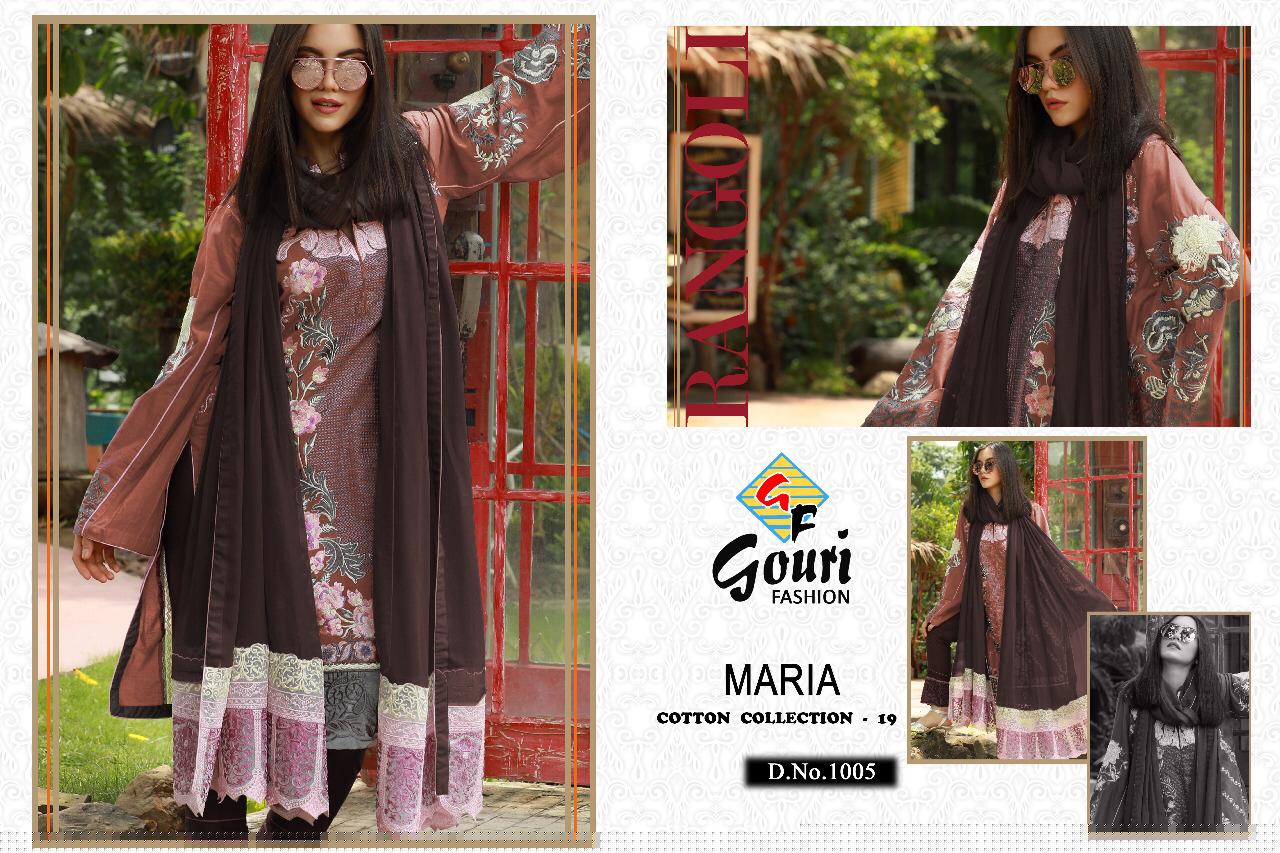Maria Cotton Collection Vol-19 By Gouri Fashion 1001 To 1005 Designer Pakistani Suits Collection Beautiful Stylish Fancy Colorful Party Wear & Occasional Wear Cambric Cotton With Embroidery Dresses At Wholesale Price