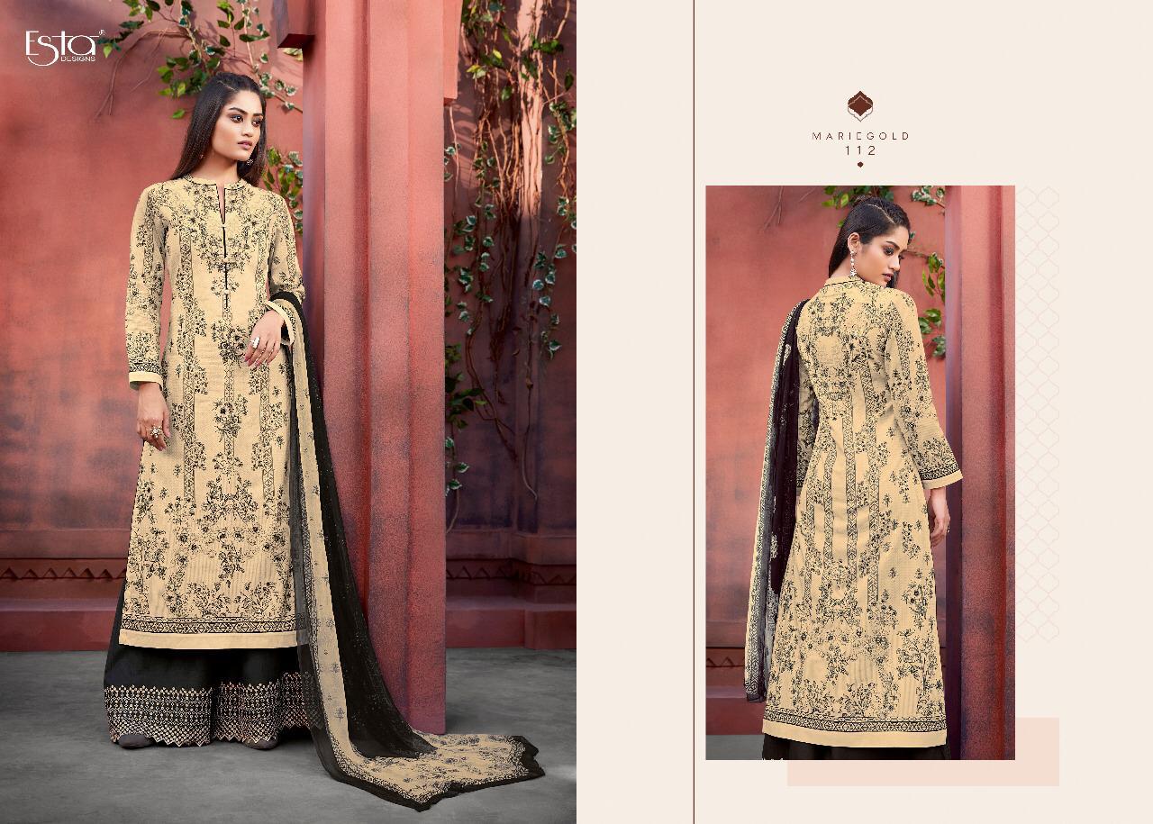 Mariegold By Esta Designs 101 To 112 Series Beautiful Suits Stylish Fancy Colorful Party Wear & Ethnic Wear Digital Printed Cotton Lawn With Mirror Work Dresses At Wholesale Price