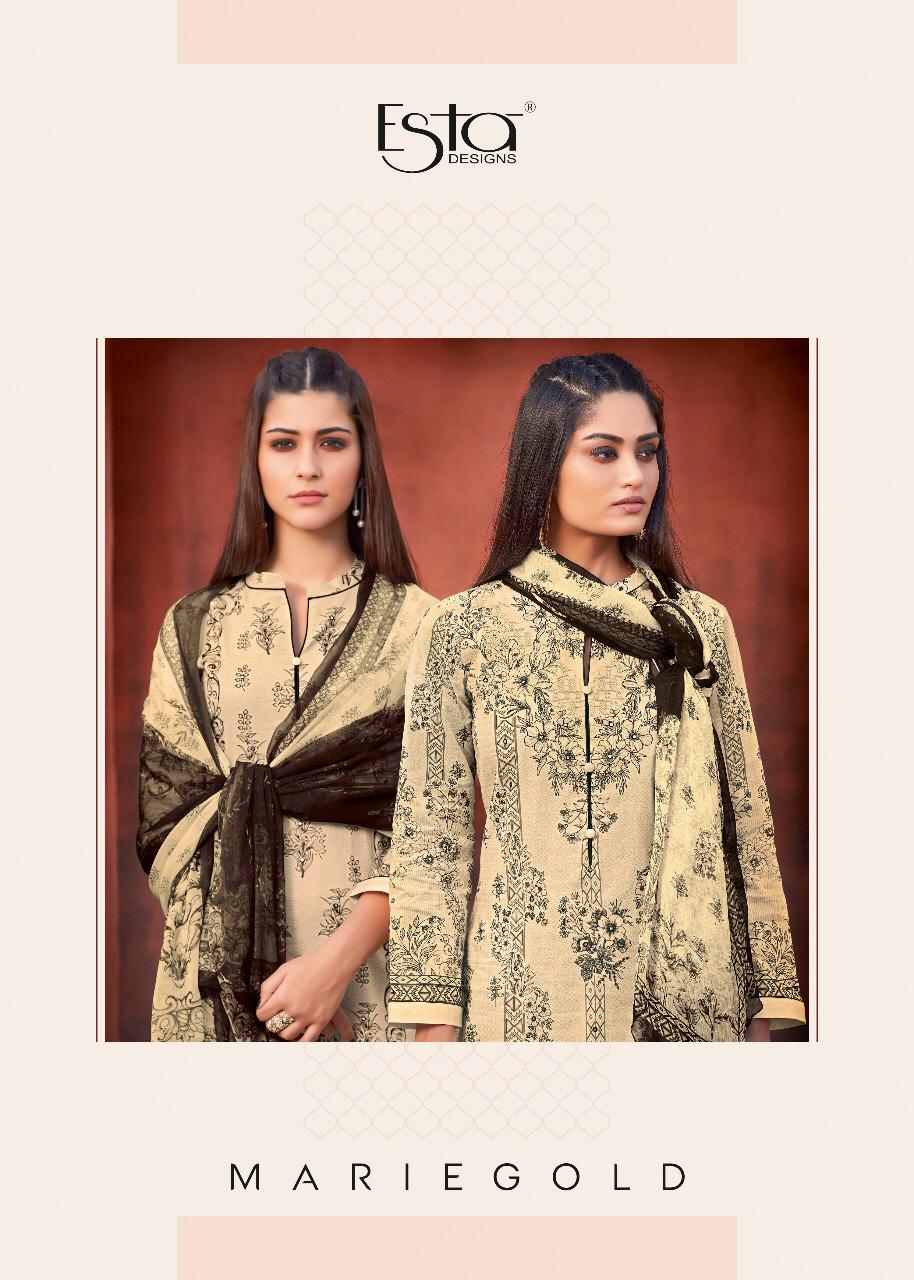 Mariegold By Esta Designs 101 To 112 Series Beautiful Suits Stylish Fancy Colorful Party Wear & Ethnic Wear Digital Printed Cotton Lawn With Mirror Work Dresses At Wholesale Price
