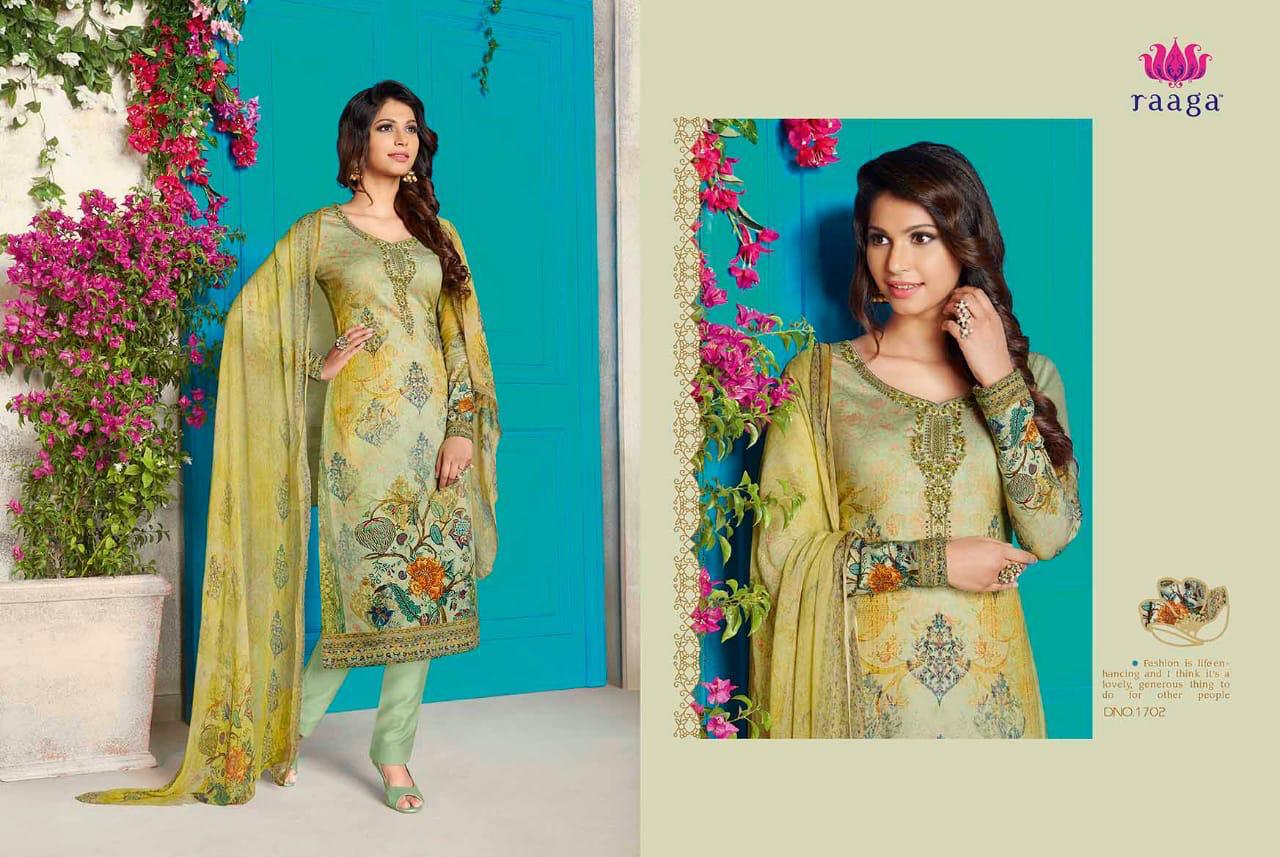 Marigold By Raaga 1701 To 1709 Series Designer Suits Beautiful Stylish Fancy Colorful Party Wear & Ethnic Wear Satin Cotton Embroidered Dresses At Wholesale Price