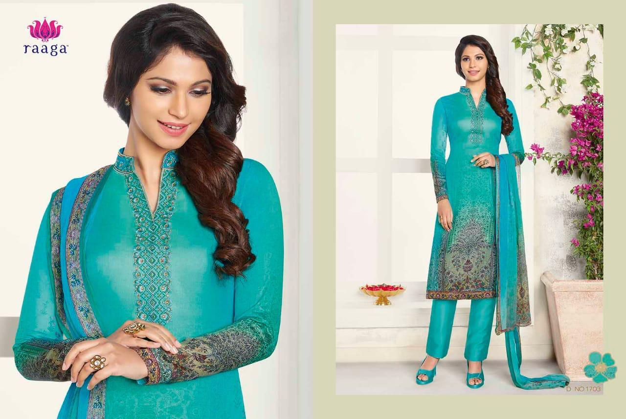 Marigold By Raaga 1701 To 1709 Series Designer Suits Beautiful Stylish Fancy Colorful Party Wear & Ethnic Wear Satin Cotton Embroidered Dresses At Wholesale Price